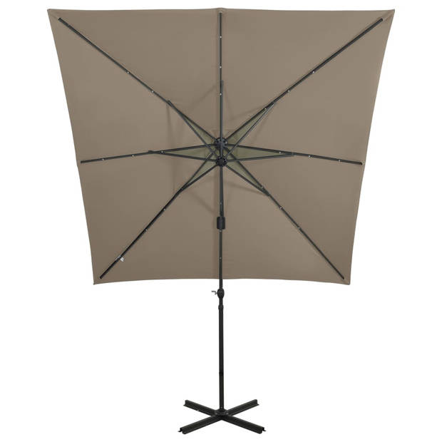 vidaXL Zweefparasol met paal en LED-verlichting 250 cm taupe