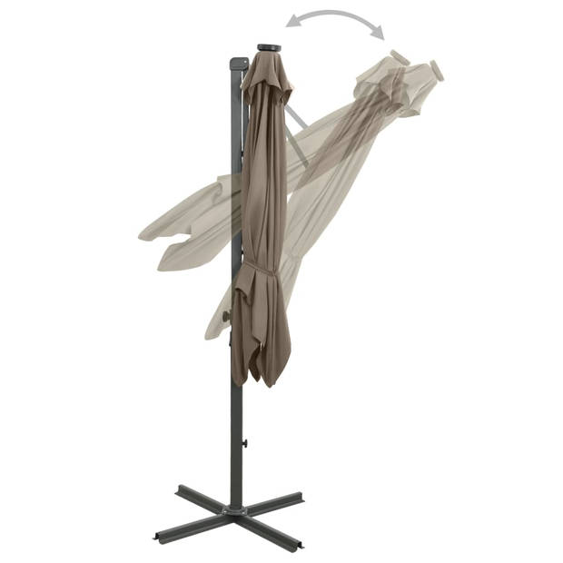 vidaXL Zweefparasol met paal en LED-verlichting 250 cm taupe