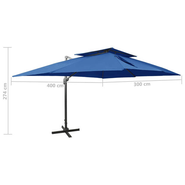 vidaXL Zweefparasol met dubbel dak 400x300 cm azuurblauw