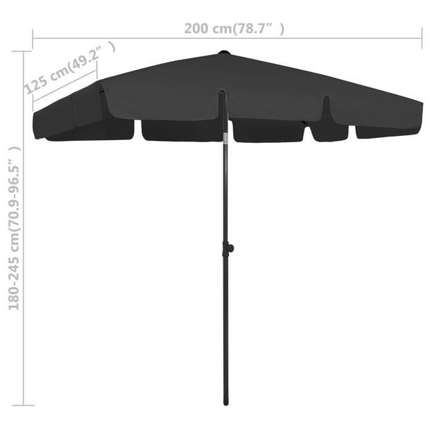 The Living Store Strandparasol - Zwart Polyester - 200x125 cm - UV-bestendig