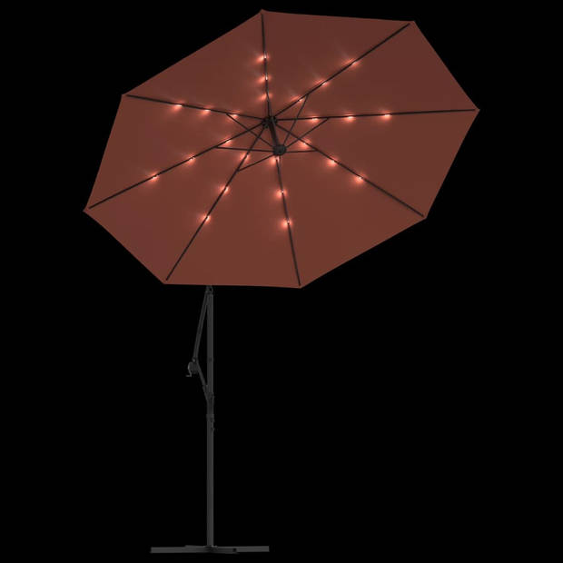 vidaXL Zweefparasol met LED-verlichting en stalen paal terracottakleur