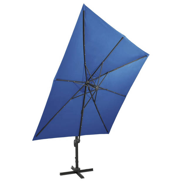 The Living Store Parasol - LED-verlichting - UV-bescherming - 300x300x258 cm - Azuurblauw