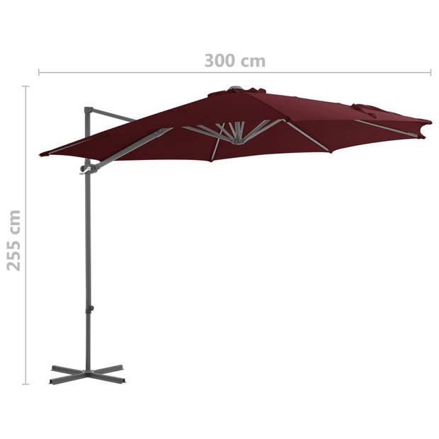 The Living Store Hangende Parasol - Bordeauxrood - 300 x 255 cm - Kantelbaar en 360 graden draaibaar - Inclusief 8