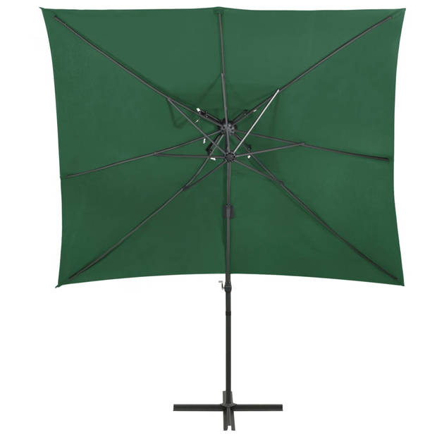 The Living Store Parasol 250x250x253 cm - Groen - PA-Coating - Aluminium - Kantelbaar - 360 graden draaibaar