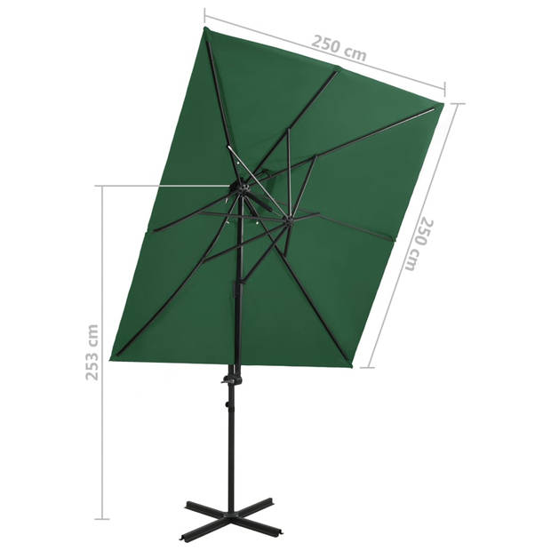 The Living Store Parasol 250x250x253 cm - Groen - PA-Coating - Aluminium - Kantelbaar - 360 graden draaibaar