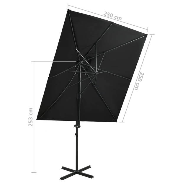 The Living Store Tuinparasol - Zwart - 250x250x253 cm - UV-beschermend polyester - Stevige kruisvoet - 360 graden