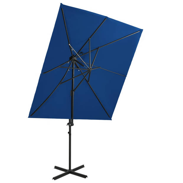 The Living Store Parasol Vierkant - 250 x 250 cm - Azuurblauw - UV-beschermend - Aluminium paal - Kantelbaar