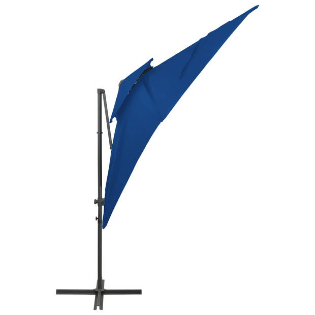 The Living Store Parasol Vierkant - 250 x 250 cm - Azuurblauw - UV-beschermend - Aluminium paal - Kantelbaar