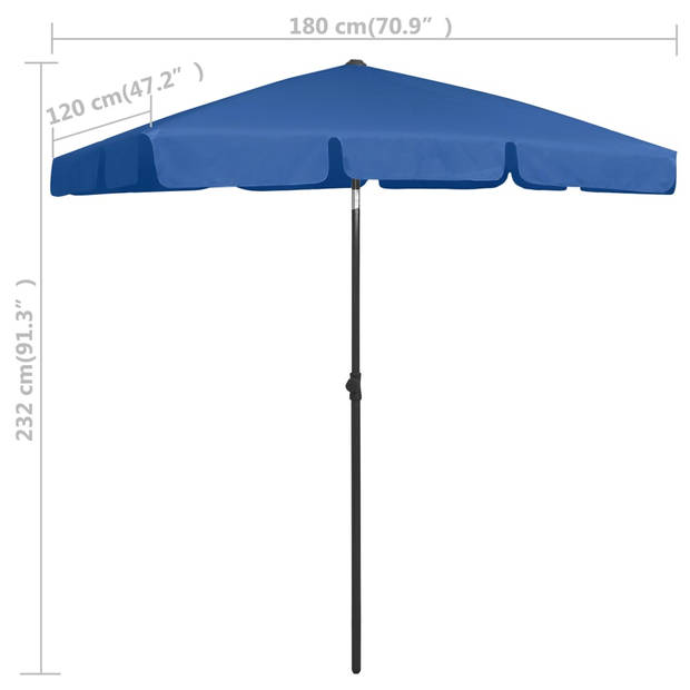 The Living Store Strandparasol Azuurblauw 180x120 cm - UV-beschermend - Verstelbaar - Windbestendig