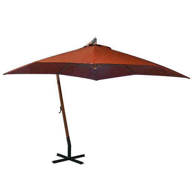 The Living Store zweefparasol terracotta 300x300 cm - houten paal - waterdicht - uv-bestendig