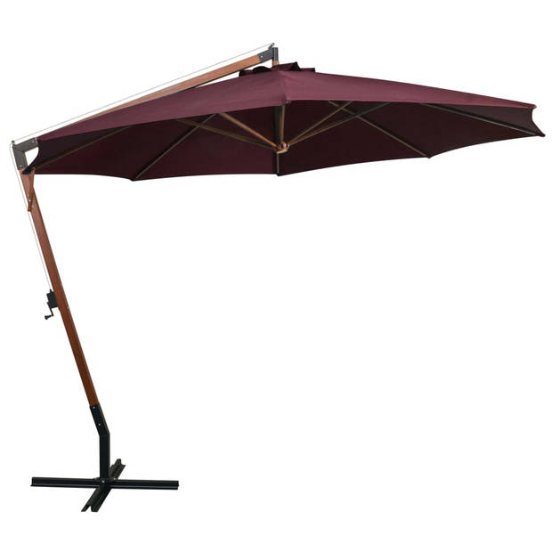 The Living Store Zweefparasol - Bordeauxrood - 350 cm - Waterdicht - UV-bestendig en kleurvast - Massief vurenhouten