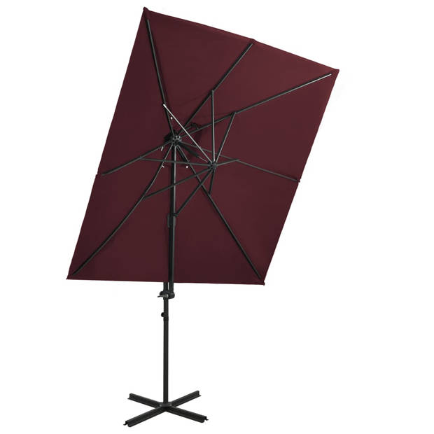 The Living Store Parasol Rood 250x250x253 cm - uv-beschermend polyester - kantelbaar en draaibaar - stabiele aluminium