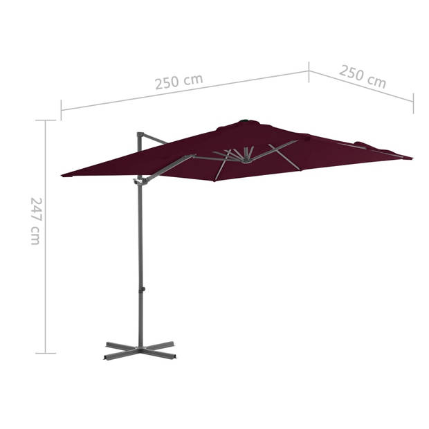 vidaXL Zweefparasol met stalen paal 250x250 cm bordeauxrood