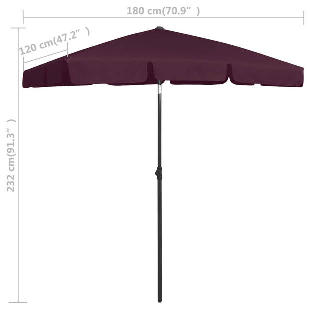 The Living Store Strandparasol - bordeauxrood - polyester - 232 cm - UV-beschermend