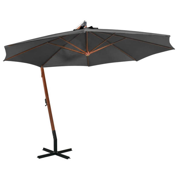 The Living Store Zweefparasol Antraciet Houten Paal - 350 cm - Waterdicht UV-bestendig Kleurvast - Montage vereist