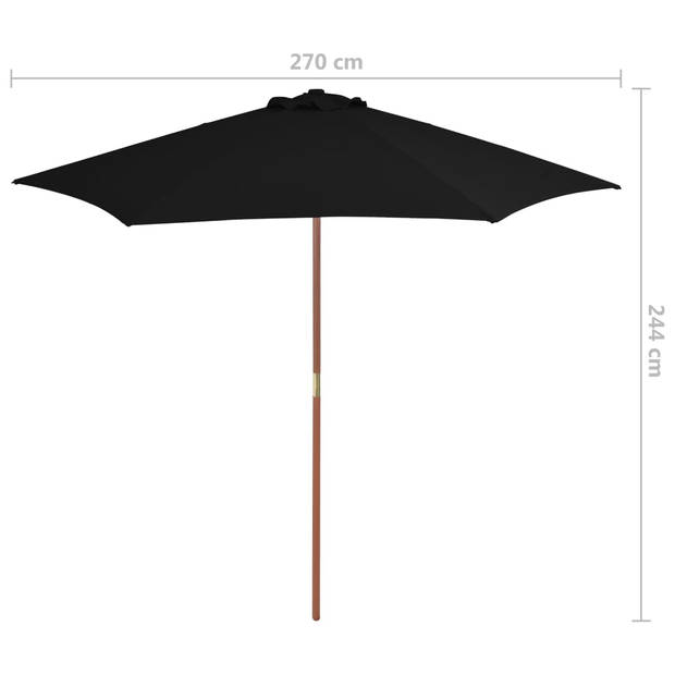 The Living Store Parasol Elegant 270x244 cm - zwart - bamboe/hardhout - UV-beschermend polyester - Ø 38mm paal