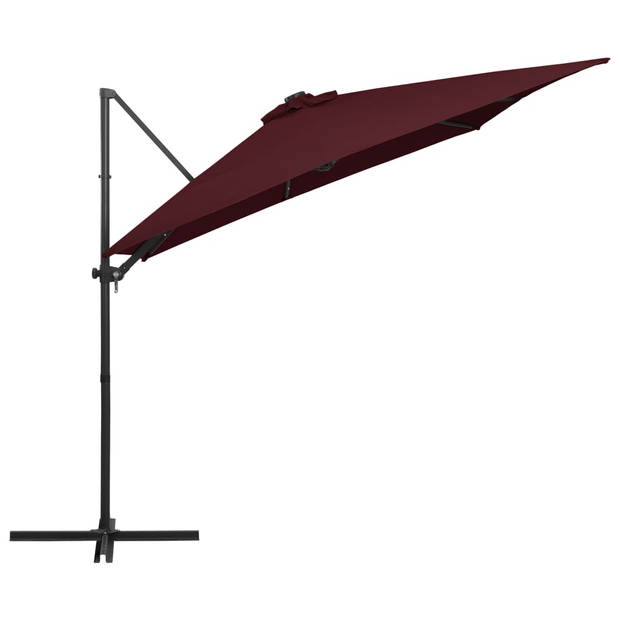 The Living Store Hangende Parasol - LED Verlichting - UV-beschermend - 250x250x247cm - Bordeauxrood