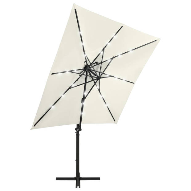 The Living Store Tuinparasol - LED-verlichting - UV-beschermend - Zand - 250x230 cm - Aluminium paal