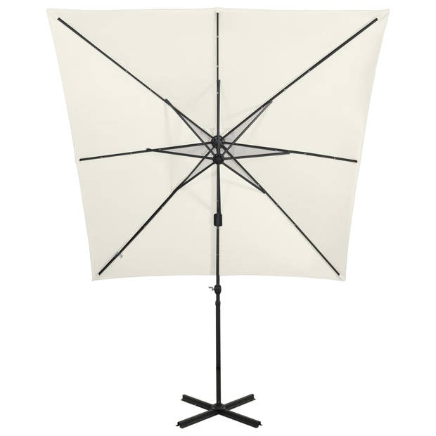 The Living Store Tuinparasol - LED-verlichting - UV-beschermend - Zand - 250x230 cm - Aluminium paal