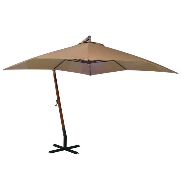 The Living Store Zweefparasol - Hout - Taupe - 300 x 300 cm - UV-bestendig