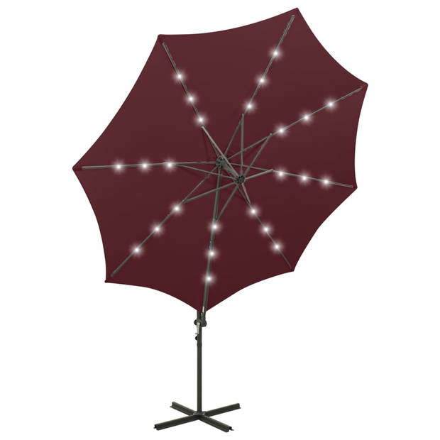 vidaXL Zweefparasol met paal en LED-verlichting 300 cm bordeauxrood