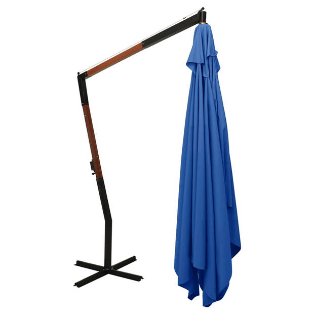 The Living Store Zweefparasol Azuurblauw 400x300 cm - UV-beschermend polyester - Massief hardhouten frame