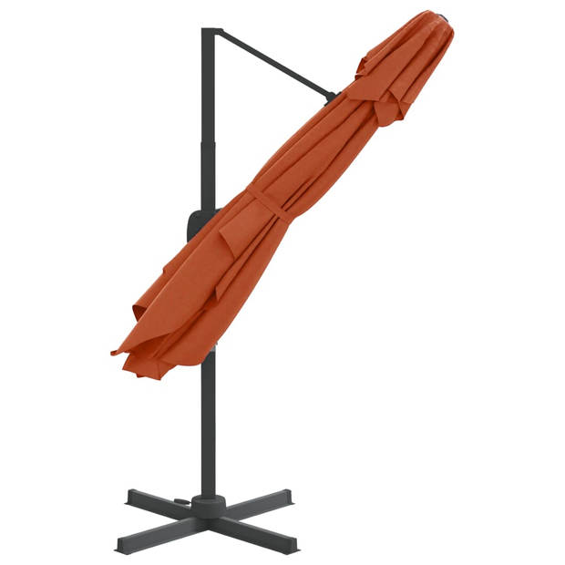 The Living Store Zweefparasol Terracotta - Dubbel Dak - 400x300x268 cm - Polyester met PA-coating