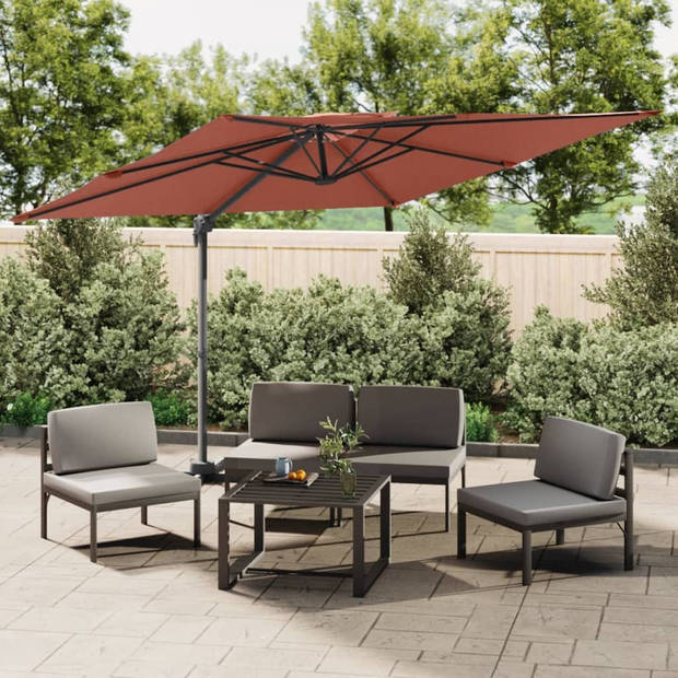 The Living Store Zweefparasol Terracotta - Dubbel Dak - 400x300x268 cm - Polyester met PA-coating