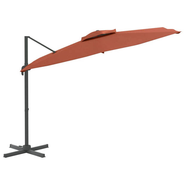 The Living Store Zweefparasol Terracotta - Dubbel Dak - 400x300x268 cm - Polyester met PA-coating