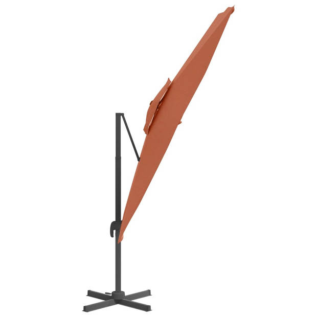 The Living Store Zweefparasol Terracotta - Dubbel Dak - 400x300x268 cm - Polyester met PA-coating