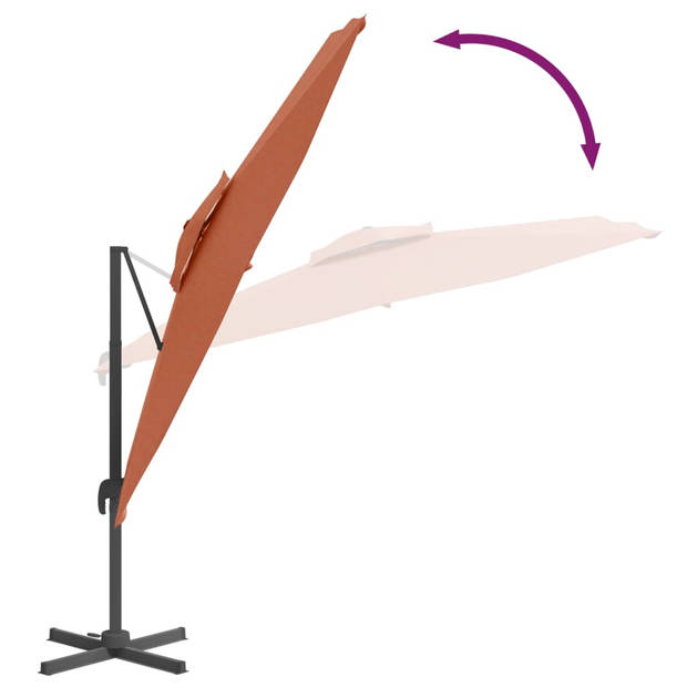 The Living Store Zweefparasol Terracotta - Dubbel Dak - 400x300x268 cm - Polyester met PA-coating