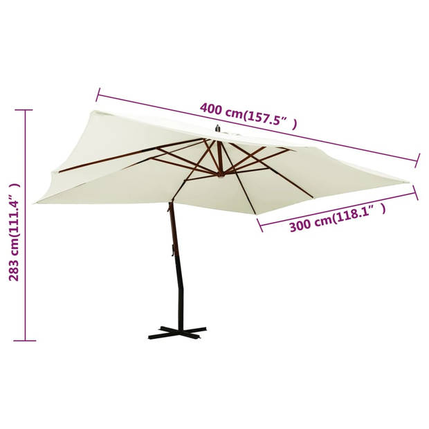 vidaXL Zweefparasol met houten paal 400x300 cm zandwit