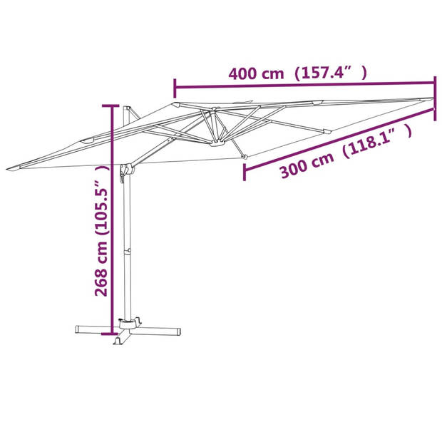 The Living Store Zweefparasol 400x300x268 cm - Polyester - Zwart - Kantelbaar en 360 graden draaibaar - Stevige