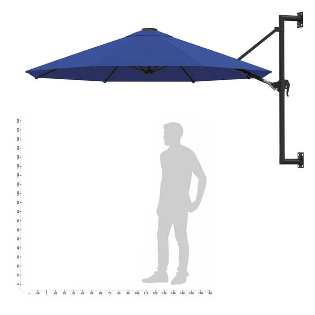 The Living Store Parasol Wandmontage - 300 x 131 cm - Blauw - UV-beschermend - Met zwengelsysteem