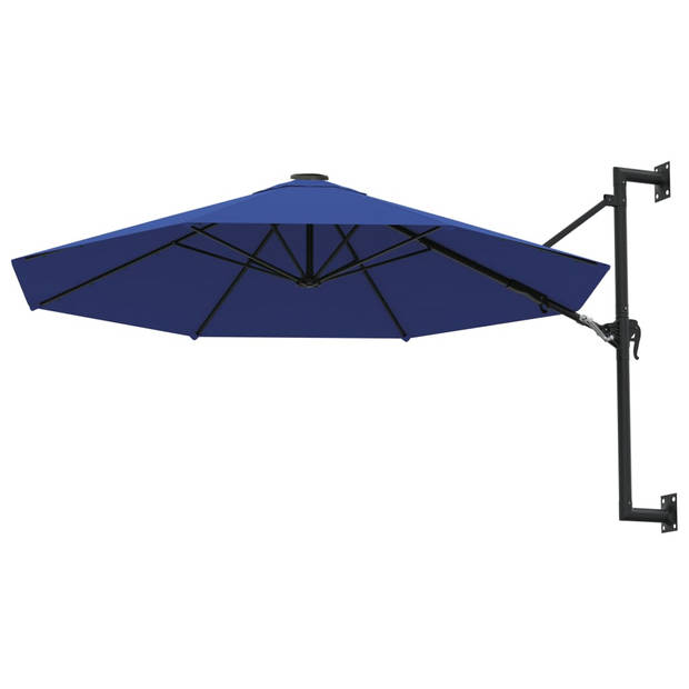 The Living Store Parasol Wandmontage - 300 x 131 cm - Blauw - UV-beschermend - Met zwengelsysteem