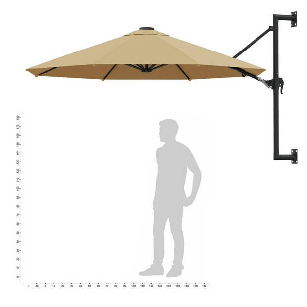 The Living Store muurparasol 300 x 131 cm - taupe - UV-beschermend polyester - zwengelsysteem - 8 baleinen