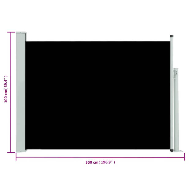 The Living Store Zijscherm voor terras - 100 x 0-500 cm - UV- en scheurbestendig polyester