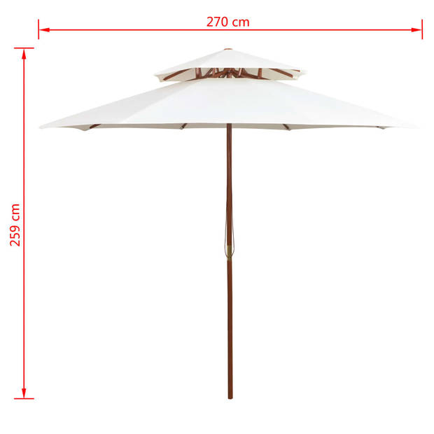 The Living Store Houten Parasol - 270 x 270 cm - Crèmewit - UV-bestendig - Hardhout - Dubbeldekker luifel - Enkelvoudig