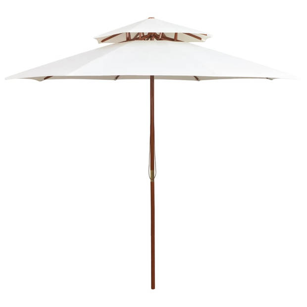 The Living Store Houten Parasol - 270 x 270 cm - Crèmewit - UV-bestendig - Hardhout - Dubbeldekker luifel - Enkelvoudig