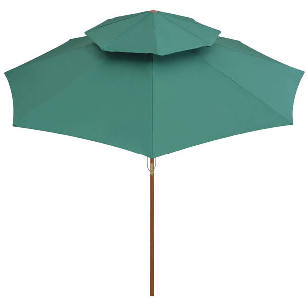 The Living Store Parasol Groen 270x270 cm - Hardhouten Frame - Dubbeldekker Luifel