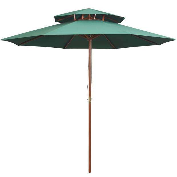 The Living Store Parasol Groen 270x270 cm - Hardhouten Frame - Dubbeldekker Luifel