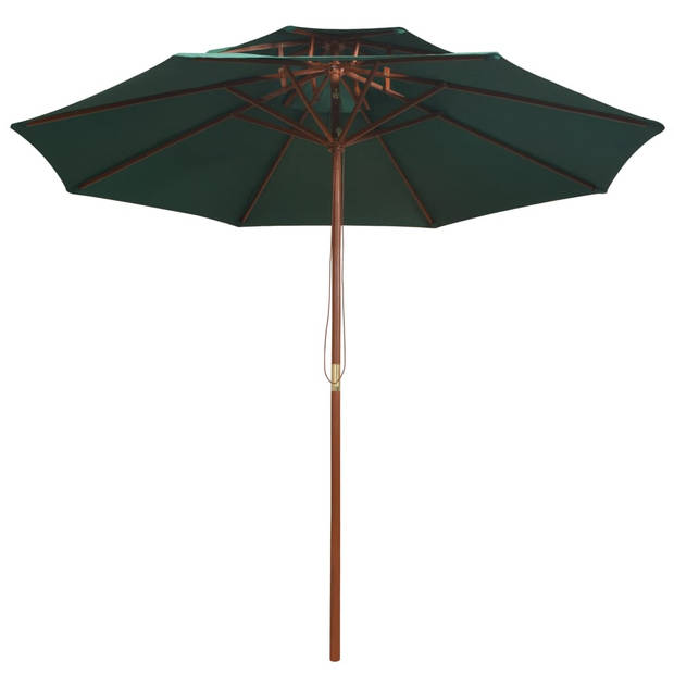 The Living Store Parasol Groen 270x270 cm - Hardhouten Frame - Dubbeldekker Luifel