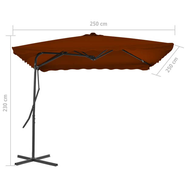 The Living Store Parasol Terracotta 250x250x230 cm - UV-beschermend polyester - 360 graden draaibaar - Inclusief