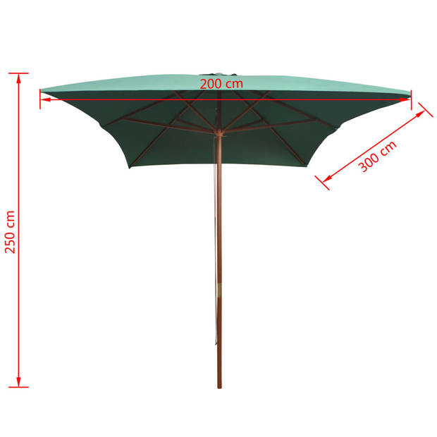 The Living Store Parasol Groen - 200 x 300 cm - Hardhouten Frame - UV-bestendig Polyester