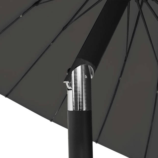 The Living Store Tuinparasol Antraciet 270 x 246 cm (ø x H) - UV-beschermend polyester - Aluminium paal - Met