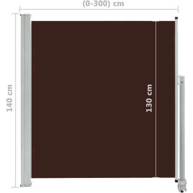 The Living Store Zijscherm - UV-bestendig polyester - Automatische terugrol - Bruin - 140 x 0-300 cm (H x B)