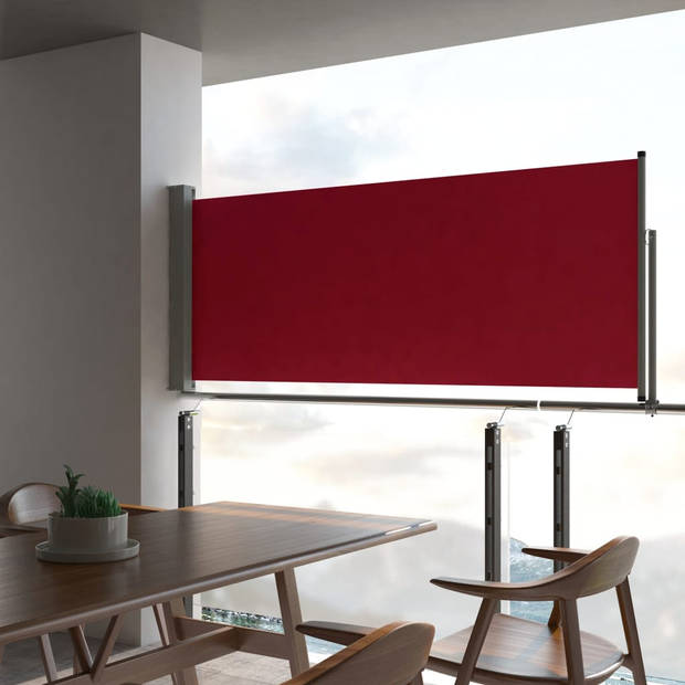 The Living Store Zijscherm - 100 x 0-300 cm - UV-bestendig polyester - Automatische terugrolfunctie - Rood scherm en