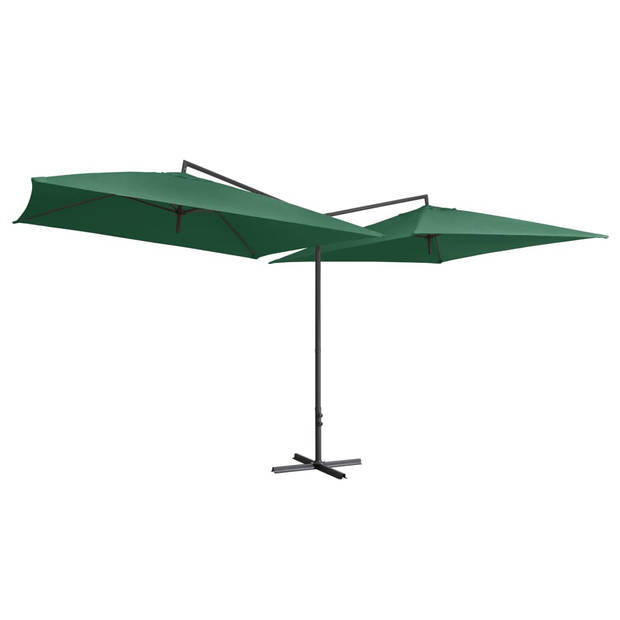 The Living Store Dubbele Parasol - Groen - 485 x 250 x 260 cm - UV-beschermend polyester - Stabiel en duurzaam -