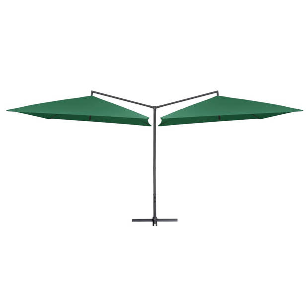 The Living Store Dubbele Parasol - Groen - 485 x 250 x 260 cm - UV-beschermend polyester - Stabiel en duurzaam -