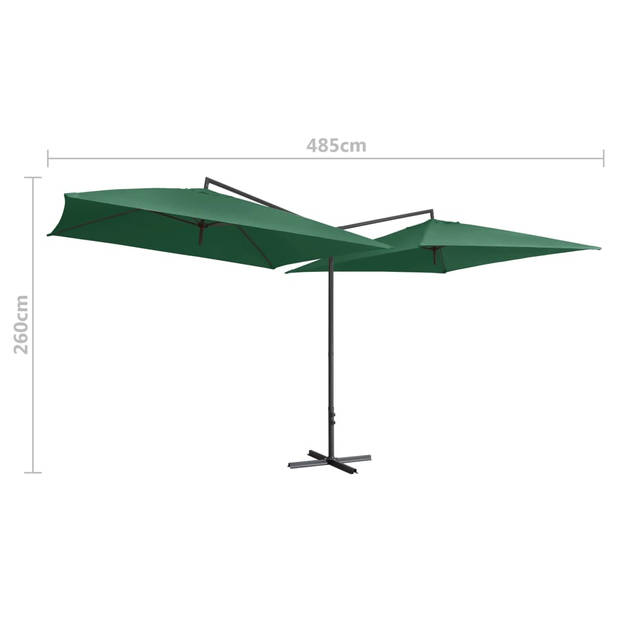 The Living Store Dubbele Parasol - Groen - 485 x 250 x 260 cm - UV-beschermend polyester - Stabiel en duurzaam -